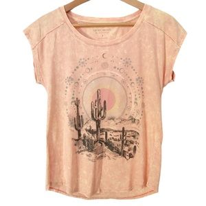 Lucky Brand Cactus Southwestern Acid Wash T-Shirt